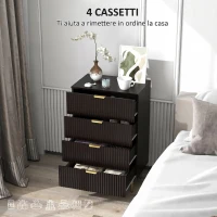 HOMCOM Cassettiera da 4 Cassetti Moderna, Comò con Maniglie Dorate e Dispositivo Antiribaltamento, 60x40x96 cm, Nero(m-4)
