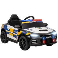 AIYAPLAY 12V Kinder Elektroauto Polizei Polizeiauto mit Fernbedienung Sirene Warnlicht Musik & Hupe Doppelmotoren Federung Weiß(m-1)