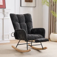 Fauteuil à bascule pour chambre d'enfant, coussin gonflable réglable, poche latérale intégrée & repose-pieds, 64x91x85 cm, Noir(m-2)