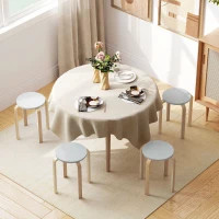 HOMCOM Set van 4 stapelbare ronde krukken van grijs hout, Ø40x45 cm(m-9)