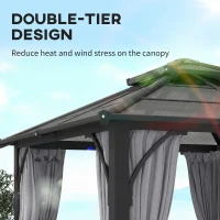 Outsunny 3 x 3(m) Hardtop Gazebo Canopy with 7mm Polycarbonate Double-Tier Roof, Garden Gazebo Permanent Pavilion with Mosquito Netting and Curtains for Patio, Terrace, Dark Grey(m-4)
