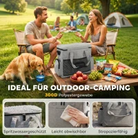 PawHut Hundebox Transportbox Hund mit mehreren Fächern 2 Futterbehältern zusammenklappbar Silikonschüssel 38x17x35 cm Hellgrau(m-6)