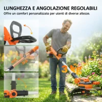 Outsunny Decespugliatore Regolabile a Batteria con Protezione, in ABS e Alluminio, 93x31x18.5 cm, Arancione(m-8)