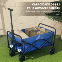 Outsunny Carrinho de Transporte com Rodas Carrinho de Jardim Dobrável com Pega Telescópica Ajustável 2 Bolsas de Arrumação 64x42x27 cm Azul(m-4)