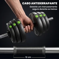 SPORTNOW Kit de Halteres 30 kg 2 em 1 Jogo de Pesos com Barra de Pesos Pega Antiderrapante para Treino de Força  Preto e Verde(m-6)