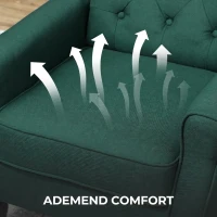 HOMCOM Elegante oorfauteuil, dik gewatteerd, afneembare bekleding, 74 x 86 x 102 cm, Donkergroen(m-6)