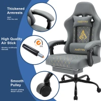 Sedia da gaming con poggiapiedi, morbido cuscino per collo e lombare, cuscini di supporto rimovibili, 60x60x122 cm, Grigio(m-4)