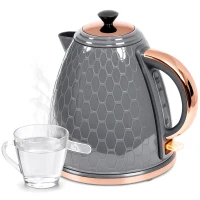 HOMCOM Ceainic, 2200 W, fereastră de vizualizare nivel apă, filtru, fierbere rapidă, Gri(m-7)