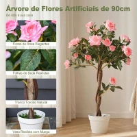 Outsunny Árvore artificial Planta Artificial em Vaso de Cimento Design Maravilhoso de Planta de Rosas 18x18x90 cm Rosa(m-5)
