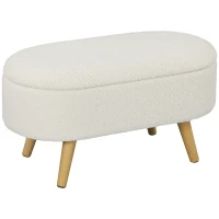 HOMCOM Zitbank met Opbergruimte en Deksel, Voethocker voor Hal, Woonkamer, Slaapkamer, Hout, Stoffen Bekleding, Wit(m-1)