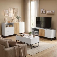 HOMCOM Sideboard Moderner Aufbewahrungsschrank mit 2 Soft-Close-Türen und 2 Schubladen 140x40x85 cm, Weiß(m-2)