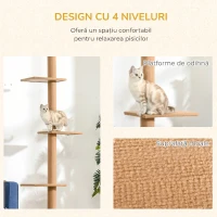 Pawhut Arbore Pisici 4 Niveluri – Fixare Reglabila la Tavan(m-6)