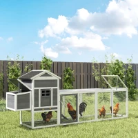 PawHut Gallinero de Madera Grande para 3-6 Gallinas con Techo Asfáltico Nido y Bandeja Extraíble 297,5x68x118 cm Blanco y Gris(m-8)