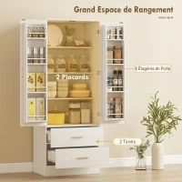 HOMCOM Buffet haut cuisine, armoire de cuisine, 2 portes, 8 porte-épices, 2 tiroirs, étagères réglables, 60x40x159cm, blanc(m-4)