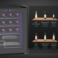 HOMCOM Vrijstaande wijnkoelkast, 16 flessen, voor thuisbar, woonkamer, keuken Touchscreen, glazen deur, LED-verlichting(m-9)