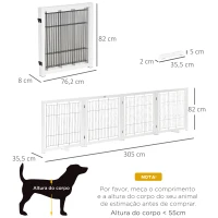 PawHut Grade de Separação para Cães, Grade de Proteção Independente com Pés 305 x 82 cm Madeira, Grade para Cães Dobrável, Grade de Proteção para Escadas para Cães para Escadas, Portas, Corredores, 4 Painéis, Branco(m-3)