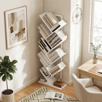 HOMCOM 9-laags boomvormig boekenrek, vrijstaand industrieel boekenrek met stalen frame, opbergeenheid voor CD’s, DVD’s, wit(m-7)