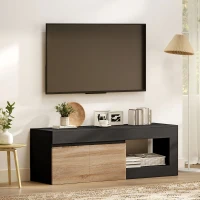 HOMCOM Comodă TV Modernă cu Dulap, Negru și Lemn Natur(m-10)