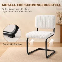 HOMCOM Esszimmerstühle 2er Set modern Freischwinger Stuhl mit hoher Rückenlehne, Teddyfleece-Optik für Küche, Esstisch Creme(m-5)