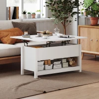 HOMCOM Mesa de Centro Elevable y Extensible con Compartimentos Ocultos Estante Abierto 100x90x64 cm Blanco(m-10)
