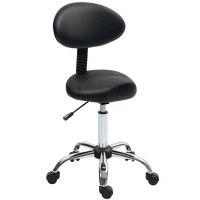 HOMCOM Rollhocker met hoogteverstelbare zitting 51-67 cm en rugleuning, voor massagestudio, tattoo, kliniek, spa, zwart(m-1)