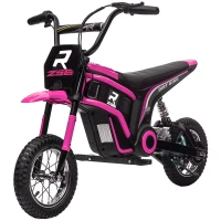 HOMCOM Kinderelektrische Motor, 24V Motorfiets met Claxon en Verlichting, Draaigashefboom, 8-16 km/u, 8-12 Jaar, Roze(m-10)