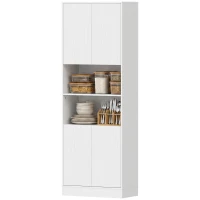 HOMCOM Alacena de Cocina Alta con 4 Puertas con Bisagras de Cierre Suave Estantes Ajustables 2 Compartimentos Abiertos Blanco(m-15)