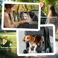 PawHut Cochecito Plegable para Perros Carrito de Mascotas con Ventanas de Malla Correas de Seguridad 112x67x100 cm Gris y Negro(m-7)