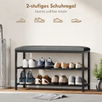 HOMCOM Schoenenbank met zitting, zitbank met opbergruimte, schoenenrek met 2 open vakken, zitbank 81 x 31 x 50 cm Zwart(m-6)