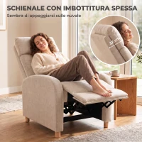 HOMCOM Poltrona Relax Reclinabile Manualmente a 135° con Poggiapiedi in Tessuto, Beige(m-7)