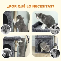 PawHut Árbol Rascador para Gatos Árbol para Gatos 66 cm con Cama 2 Cuevas Poste de Sisal Bola para Jugar Gris Oscuro(m-7)