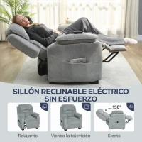 HOMCOM Sillón Relax Reclinable Eléctrico Motor Silencioso 2 Posiciones Memoria Reposapiés Reposacabezas Puerto USB y Bolsillos(m-4)