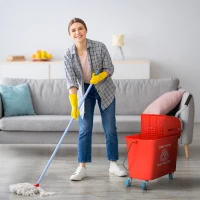 HOMCOM 20 L mopemmer met wringer en handgreep, mopemmer op wielen, kunststof, rood(m-2)