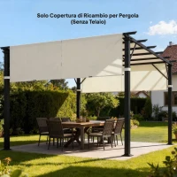 Outsunny Copertura per Gazebo Pergola 3x3 m in Poliestere con Tasche e Cinghie, 488x122 cm, Bianco Crema(m-8)
