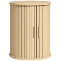HOMCOM Mesa de Cabeceira Redonda Ranhurada com Porta Deslizante, para Quarto e Sala, 40x40x50cm, Carvalho(m-1)