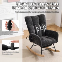 Fauteuil à bascule pour chambre d'enfant, coussin gonflable réglable, poche latérale intégrée & repose-pieds, 64x91x85 cm, Noir(m-3)