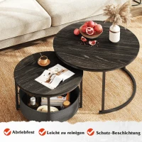 Set di 2 tavolini da salotto, design 2‑in‑1 flessibile, design moderno, 80x80x48,2 cm, Nero(m-6)