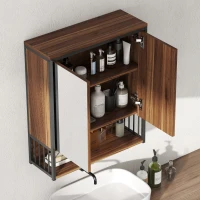 HOMCOM Wandspiegelkast voor Badkamer, Badkast van MDF, Spaanplaat, Bruin(m-8)