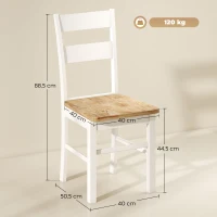 HOMCOM Set van 2 Keukenstoelen, Rubberhout, Gebogen Lattenrugleuning, Wit(m-3)