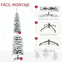 HOMCOM Árbol de Navidad Estrecho Nevado 180 cm con 395 Ramas y Soporte de Metal Plegable para Salón Interior Verde(m-6)