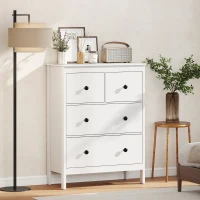 HOMCOM Dressoir met 4 Lades, voor Kleding & Beddengoed, Woonkamer, Slaapkamer, Gang, Spaanplaat, Wit(m-2)