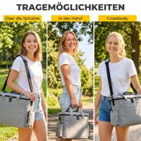 PawHut Hundebox Transportbox Hund mit mehreren Fächern 2 Futterbehältern zusammenklappbar Silikonschüssel 38x17x35 cm Hellgrau(m-7)