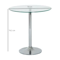 HOMCOM Ronde Eettafel met Glazen Tafelblad, Metalen Frame, Zilverkleurig(m-3)