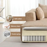 Divano angolare modulare a L con chaiselongue, design minimalista salvaspazio, seduta profonda, 279x179x83 cm, Beige(m-5)