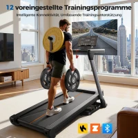 Tapis de course pliable, système de pliage pneumatique à une main, 4 coussins élastiques, 145x89x130 cm, Noir(m-2)