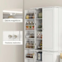 HOMCOM Armario Despensa de Cocina con 4 Puertas con Estantes Estantes Ajustables para Sala de Estar Comedor Blanco(m-7)
