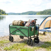 Outsunny Carro Plegable Carretilla de Transporte con Mango Ajustable Rueda Universal Freno para Jardín Camping Marco Acero Carga 40 kg 83x50x69-99 cm(m-9)