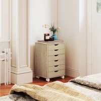 HOMCOM 6 Drawer Vertical File Cabinet, Mobile Filing Cabinet with Quiet Drawers and Wheels with 2 Brakes, Oak Wood Effect(m-7)