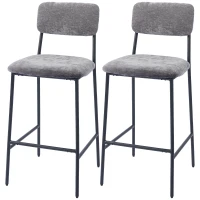 HOMCOM Set van 2 barkrukken, gepolsterde hoge stoelen voor keukentafel en huisbar, rugleuning, voetsteun, stofbekleding, staal, grijs(m-10)