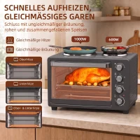 HOMCOM 28 L Toasterofen, Kompakter Backofen zum Kochen und Grillen, Elektro-Ofen mit Backblech, Grillrost, 2600W, Schwarz(m-7)